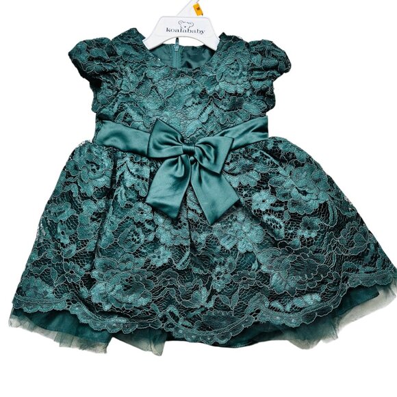 Bonnie Baby 12 Months Dress Lace Empire Waist Green Christmas Formal - Picture 1 of 5